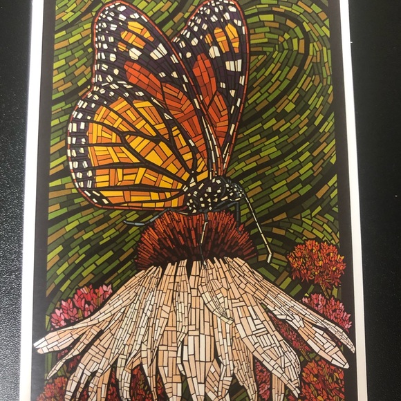 Lantern Press, Monarch Butterfly with White Flower, Paper Mosaic, Postcard - Picture 1 of 3